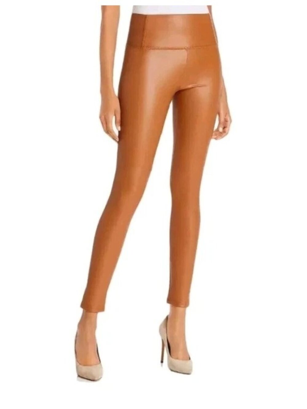 Bagatelle Collection Leggings Small High Waist Faux Leather Slim Fit Camel Tan